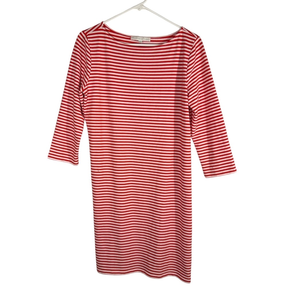 Preston & York Womens Red White Striped Boat Neck 3/4 Sleeve Shift Dress Small